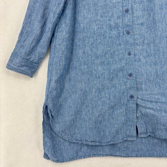 Soft Surroundings Linen Tunic Shirt Dress Size M Blue Button Front Long Sleeve - Picture 5 of 10